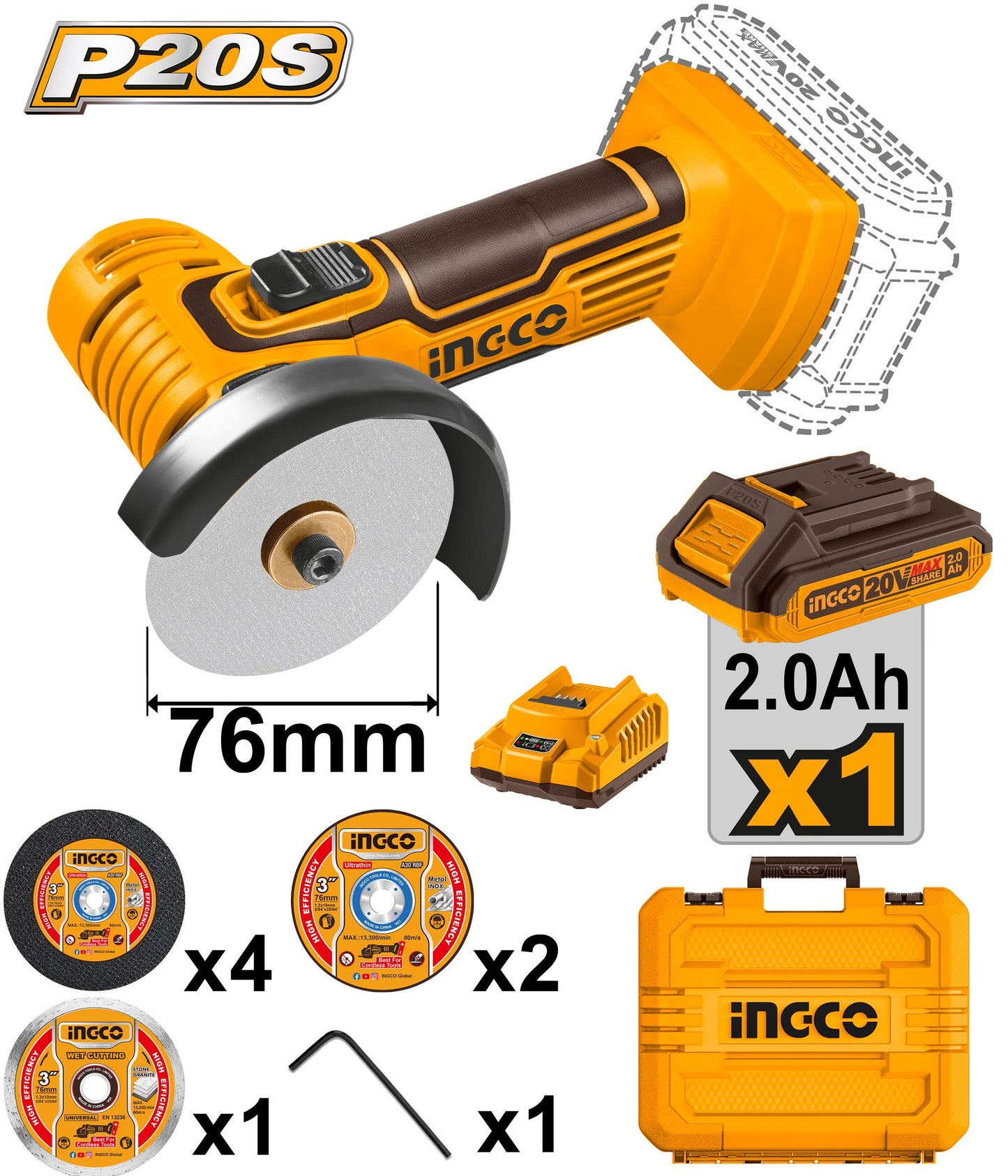 Ingco 76mm Cordless Mini Cut-Off Tool 20V - CAGLI76012